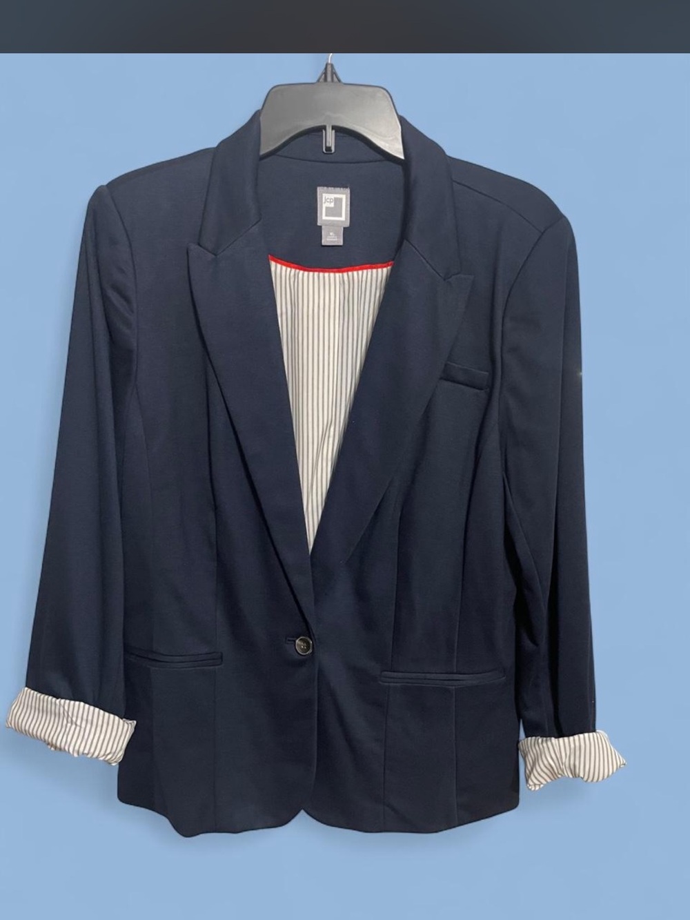 jcpenney Navy Single-Button Women's Blazer with Striped Lining